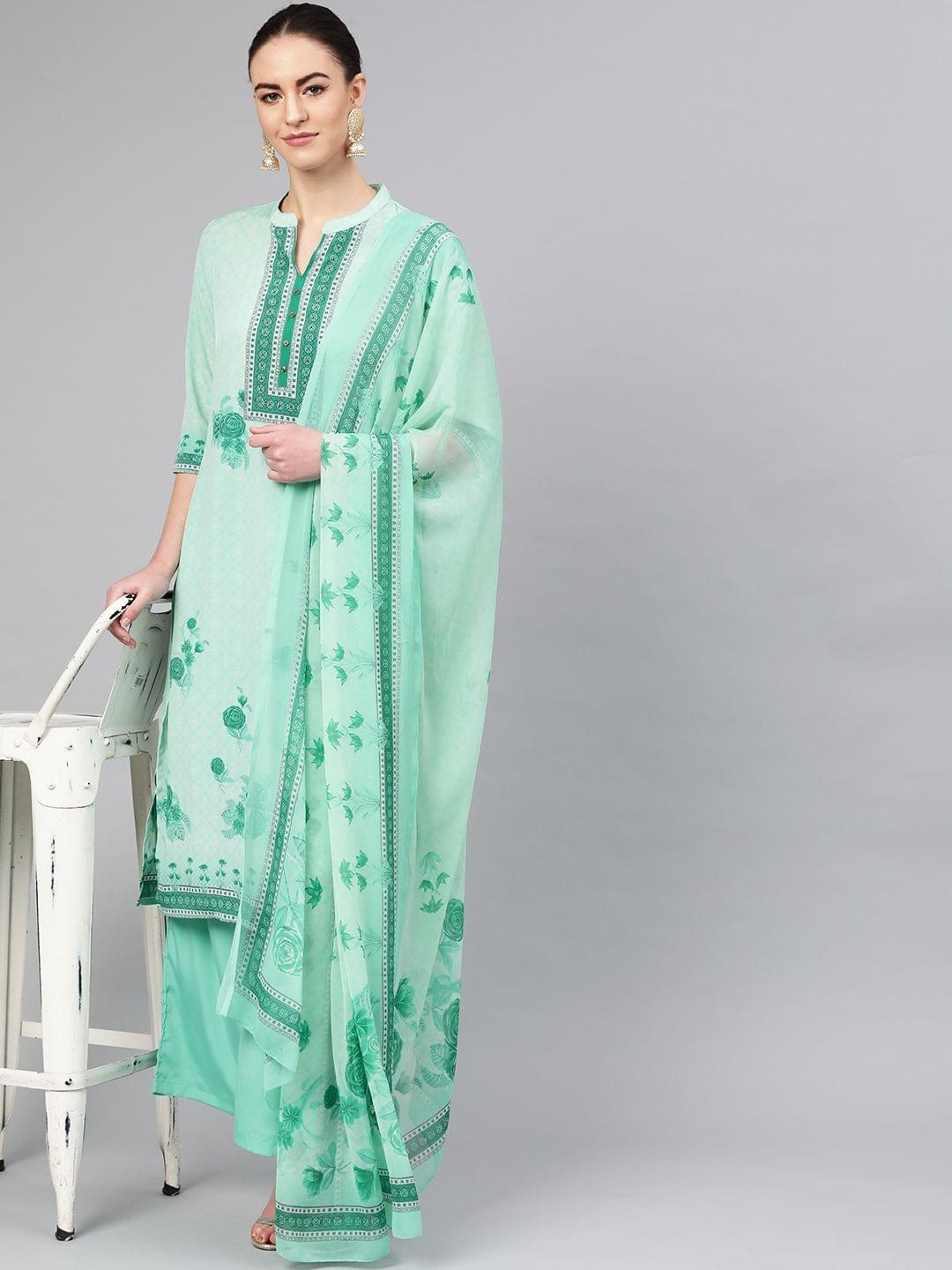 Floral Kurta Palazzo Dupatta Front
