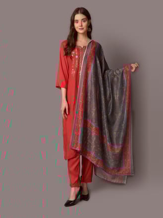 Coral Embroidered Kurta Trouser Dupatta