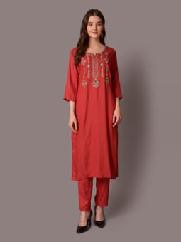 Coral Embroidered Kurta Trouser Dupatta