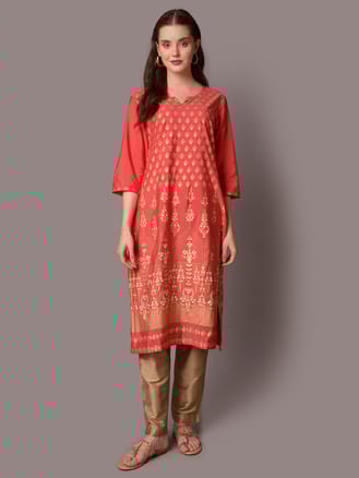 Red Ornamental Printed Kurta