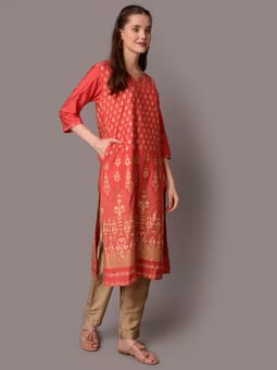 Red Ornamental Printed Kurta