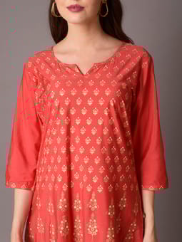 Red Ornamental Printed Kurta