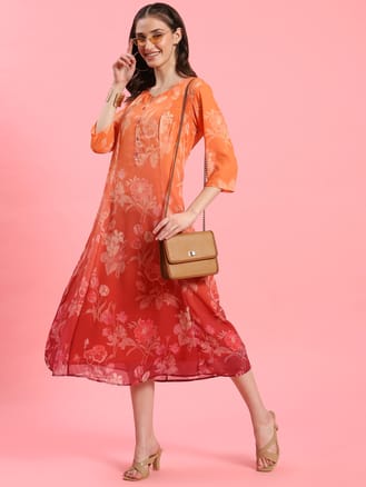 Orange Floral Printed Dress