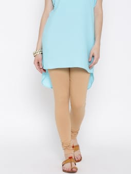 Beige Solid Full Length Legging