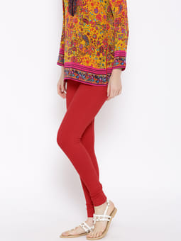 Red Solid Full Length Legging