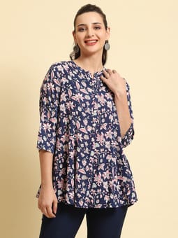 Navy Blue Floral Printed Tunic