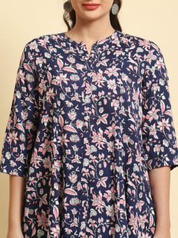 Navy Blue Floral Printed Tunic