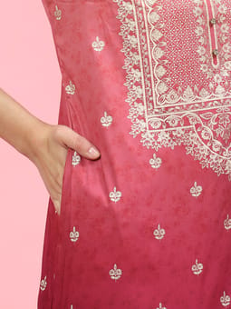 Pink Ornamental Printed Kurta Sharara Dupatta
