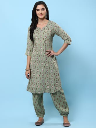 Women Green Printed Kurta With Harem Pant