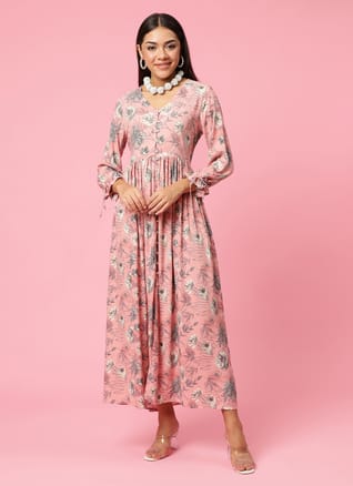 Women Pink Floral Print Dress