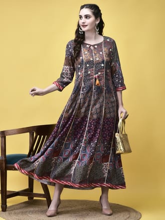 Women Liva Multicolor Ajrakh Print Dress