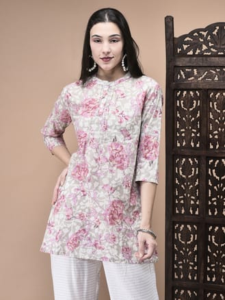 Women Cotton Multicolor Floral Print Tunic