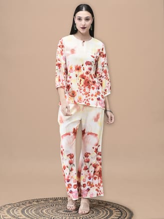 Women Liva Multicolor Floral Print Co-Ord Set