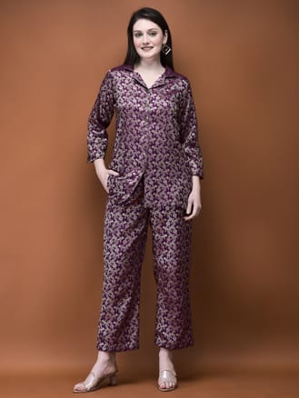 Women Jacquard Purple Woven Co-Ord Set