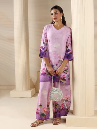 Women Liva Lilac Floral Print Co-Ord Set