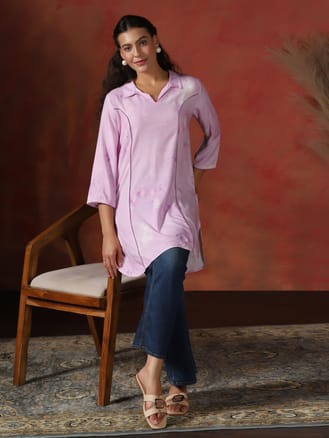 Women Liva Lilac Abstract Print Short Kurti